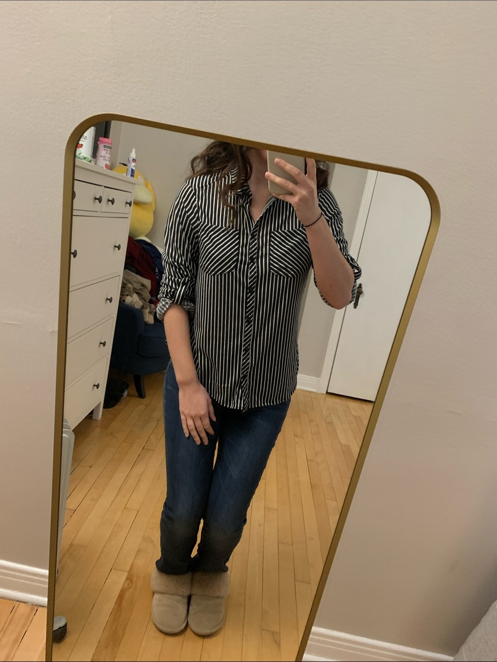 Passport Black and White Striped Button-Up Blouse